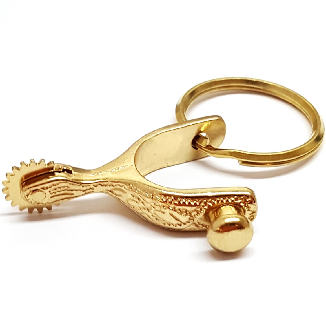 Brass Plated Engraved Spur Keychain Moveable Rowel Hill Leather Company