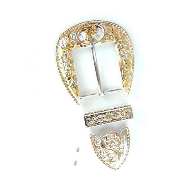 Western Horse Belt Buckle 3 Piece Set Gold/Silver Hill Leather Company