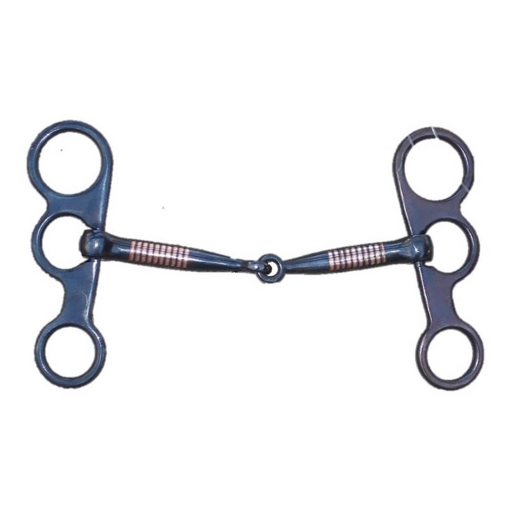 Horse Bit 5.25" W black steel broken with copper inlays and silver
