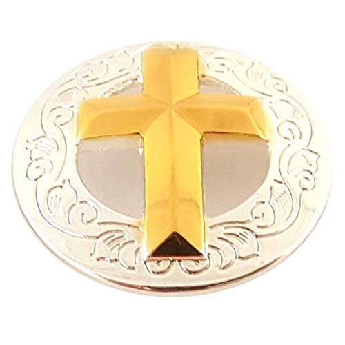 Set of Silver Gold Cross Concho w/Chicago Screw 2 pcs