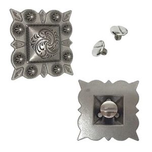 1-1/2" Antiqued Silver Square Berry Concho w/ Screws 2 Pack