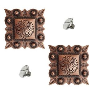 1 1/2" Antiqued Copper Square Berry Concho w/ Screws 2 Pack